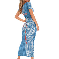 Personalised Tonga Apifo'ou College Family Matching Short Sleeve Bodycon Dress and Hawaiian Shirt Since 1865 Special Kupesi Pattern LT9 - Polynesian Pride