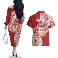 Personalised Kolisi Tonga Atele 142nd Anniversary Couples Matching Off The Shoulder Long Sleeve Dress and Hawaiian Shirt Special Kupesi Pattern LT9 - Polynesian Pride
