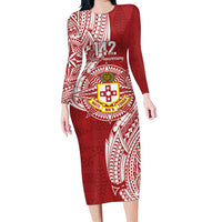 Personalised Kolisi Tonga Atele 142nd Anniversary Family Matching Long Sleeve Bodycon Dress and Hawaiian Shirt Special Kupesi Pattern LT9 Mom's Dress White - Polynesian Pride