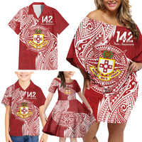 Personalised Kolisi Tonga Atele 142nd Anniversary Family Matching Off Shoulder Short Dress and Hawaiian Shirt Special Kupesi Pattern LT9 - Polynesian Pride