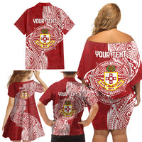Personalised Kolisi Tonga Atele 142nd Anniversary Family Matching Off Shoulder Short Dress and Hawaiian Shirt Special Kupesi Pattern LT9 - Polynesian Pride
