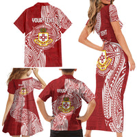 Personalised Kolisi Tonga Atele 142nd Anniversary Family Matching Short Sleeve Bodycon Dress and Hawaiian Shirt Special Kupesi Pattern LT9 - Polynesian Pride