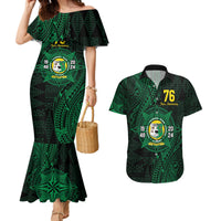 Personalised Tonga Liahona High School 76th Anniversary Couples Matching Mermaid Dress and Hawaiian Shirt Special Kupesi Pattern LT9 Green - Polynesian Pride