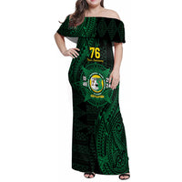 Personalised Tonga Liahona High School 76th Anniversary Family Matching Off Shoulder Maxi Dress and Hawaiian Shirt Special Kupesi Pattern LT9 Mom's Dress Green - Polynesian Pride