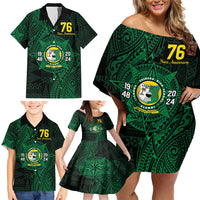 Personalised Tonga Liahona High School 76th Anniversary Family Matching Off Shoulder Short Dress and Hawaiian Shirt Special Kupesi Pattern LT9 - Polynesian Pride