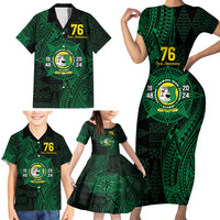 Personalised Tonga Liahona High School 76th Anniversary Family Matching Short Sleeve Bodycon Dress and Hawaiian Shirt Special Kupesi Pattern LT9 - Polynesian Pride