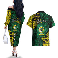 Personalised Tonga Liahona High School Couples Matching Off The Shoulder Long Sleeve Dress and Hawaiian Shirt Since 1948 Special Kupesi Pattern LT9 - Polynesian Pride