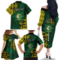 Personalised Tonga Liahona High School Family Matching Off The Shoulder Long Sleeve Dress and Hawaiian Shirt Since 1948 Special Kupesi Pattern LT9 - Polynesian Pride