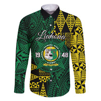 Personalised Tonga Liahona High School Family Matching Short Sleeve Bodycon Dress and Hawaiian Shirt Since 1948 Special Kupesi Pattern LT9 Dad's Shirt - Long Sleeve Green - Polynesian Pride