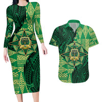 Personalised Tonga Saineha High School Couples Matching Long Sleeve Bodycon Dress and Hawaiian Shirt Since 1978 Special Kupesi Pattern LT9 Green - Polynesian Pride