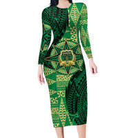 Personalised Tonga Saineha High School Family Matching Long Sleeve Bodycon Dress and Hawaiian Shirt Since 1978 Special Kupesi Pattern LT9 Mom's Dress Green - Polynesian Pride