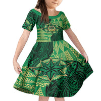 Personalised Tonga Saineha High School Family Matching Off Shoulder Short Dress and Hawaiian Shirt Since 1978 Special Kupesi Pattern LT9 Daughter's Dress Green - Polynesian Pride