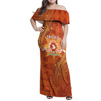 Personalised Tonga Tailulu College Family Matching Off Shoulder Maxi Dress and Hawaiian Shirt Since 1967 Special Kupesi Pattern Version 1 LT9 Mom's Dress Gold - Polynesian Pride