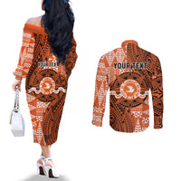 Personalised Tonga Tailulu College Couples Matching Off The Shoulder Long Sleeve Dress and Long Sleeve Button Shirt Since 1967 Special Kupesi Pattern Version 2 LT9 - Polynesian Pride