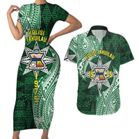 Personalised Tonga Takuilau College Couples Matching Short Sleeve Bodycon Dress and Hawaiian Shirt Since 1975 Special Kupesi Pattern LT9 Green - Polynesian Pride