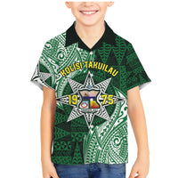 Personalised Tonga Takuilau College Family Matching Mermaid Dress and Hawaiian Shirt Since 1975 Special Kupesi Pattern LT9 Son's Shirt Green - Polynesian Pride