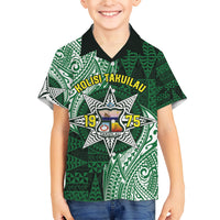 Personalised Tonga Takuilau College Family Matching Off Shoulder Maxi Dress and Hawaiian Shirt Since 1975 Special Kupesi Pattern LT9 Son's Shirt Green - Polynesian Pride