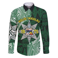 Personalised Tonga Takuilau College Family Matching Summer Maxi Dress and Hawaiian Shirt Since 1975 Special Kupesi Pattern LT9 Dad's Shirt - Long Sleeve Green - Polynesian Pride