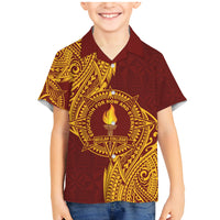 Personalised Tonga Beulah College Family Matching Mermaid Dress and Hawaiian Shirt Since 1938 Special Kupesi Pattern LT9 Son's Shirt Gold - Polynesian Pride