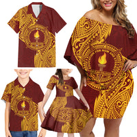 Personalised Tonga Beulah College Family Matching Off Shoulder Short Dress and Hawaiian Shirt Since 1938 Special Kupesi Pattern LT9 - Polynesian Pride