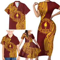 Personalised Tonga Beulah College Family Matching Short Sleeve Bodycon Dress and Hawaiian Shirt Since 1938 Special Kupesi Pattern LT9 - Polynesian Pride