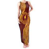 Personalised Tonga Beulah College Family Matching Tank Maxi Dress and Hawaiian Shirt Since 1938 Special Kupesi Pattern LT9 Mom's Dress Gold - Polynesian Pride