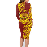 Personalised Tonga High School 77th Anniversary Family Matching Long Sleeve Bodycon Dress and Hawaiian Shirt Special Kupesi Pattern LT9 - Polynesian Pride