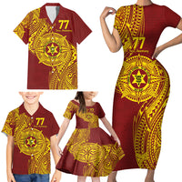 Personalised Tonga High School 77th Anniversary Family Matching Short Sleeve Bodycon Dress and Hawaiian Shirt Special Kupesi Pattern LT9 - Polynesian Pride