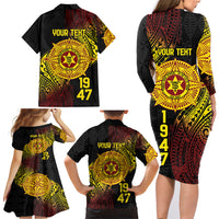 Personalised Tonga High School Family Matching Long Sleeve Bodycon Dress and Hawaiian Shirt Since 1947 Special Kupesi Pattern LT9 - Polynesian Pride