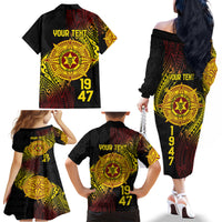 Personalised Tonga High School Family Matching Off The Shoulder Long Sleeve Dress and Hawaiian Shirt Since 1947 Special Kupesi Pattern LT9 - Polynesian Pride