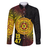 Personalised Tonga High School Family Matching Off Shoulder Maxi Dress and Hawaiian Shirt Since 1947 Special Kupesi Pattern LT9 Dad's Shirt - Long Sleeve Black - Polynesian Pride