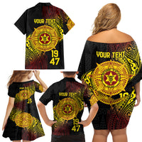 Personalised Tonga High School Family Matching Off Shoulder Short Dress and Hawaiian Shirt Since 1947 Special Kupesi Pattern LT9 - Polynesian Pride