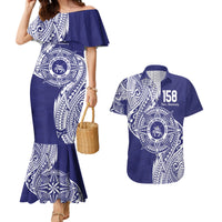 Personalised Tonga Tupou College Tolo 158th Anniversary Couples Matching Mermaid Dress and Hawaiian Shirt Special Kupesi Pattern LT9 Blue - Polynesian Pride