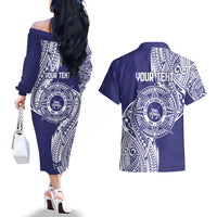 Personalised Tonga Tupou College Tolo 158th Anniversary Couples Matching Off The Shoulder Long Sleeve Dress and Hawaiian Shirt Special Kupesi Pattern LT9 - Polynesian Pride