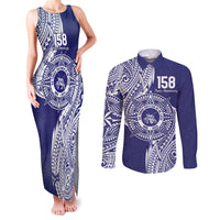Personalised Tonga Tupou College Tolo 158th Anniversary Couples Matching Tank Maxi Dress and Long Sleeve Button Shirt Special Kupesi Pattern LT9 Blue - Polynesian Pride