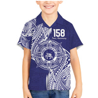 Personalised Tonga Tupou College Tolo 158th Anniversary Family Matching Mermaid Dress and Hawaiian Shirt Special Kupesi Pattern LT9 Son's Shirt Blue - Polynesian Pride