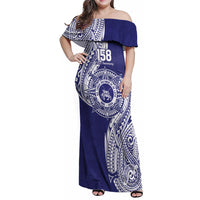 Personalised Tonga Tupou College Tolo 158th Anniversary Family Matching Off Shoulder Maxi Dress and Hawaiian Shirt Special Kupesi Pattern LT9 Mom's Dress Blue - Polynesian Pride