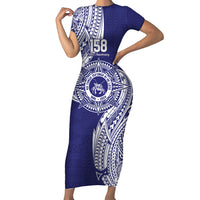 Personalised Tonga Tupou College Tolo 158th Anniversary Family Matching Short Sleeve Bodycon Dress and Hawaiian Shirt Special Kupesi Pattern LT9 Mom's Dress Blue - Polynesian Pride