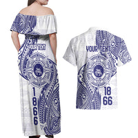 Personalised Tonga Tupou College Tolo Couples Matching Off Shoulder Maxi Dress and Hawaiian Shirt Since 1866 Special Kupesi Pattern LT9 - Polynesian Pride