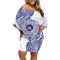 Personalised Tonga Tupou College Tolo Family Matching Off Shoulder Short Dress and Hawaiian Shirt Since 1866 Special Kupesi Pattern LT9 Mom's Dress White - Polynesian Pride
