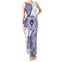 Personalised Tonga Tupou College Tolo Family Matching Tank Maxi Dress and Hawaiian Shirt Since 1866 Special Kupesi Pattern LT9 Mom's Dress White - Polynesian Pride