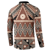 Vintage Bula Fiji Button Sweatshirt Brown Tapa Masi Motif