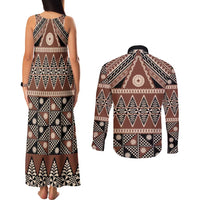 Vintage Bula Fiji Couples Matching Tank Maxi Dress and Long Sleeve Button Shirt Brown Tapa Masi Motif LT9 - Polynesian Pride