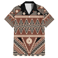 Vintage Bula Fiji Family Matching Off The Shoulder Long Sleeve Dress and Hawaiian Shirt Brown Tapa Masi Motif LT9 Dad's Shirt - Short Sleeve Brown - Polynesian Pride