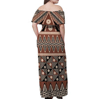 Vintage Bula Fiji Family Matching Off Shoulder Maxi Dress and Hawaiian Shirt Brown Tapa Masi Motif LT9 - Polynesian Pride