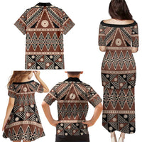 Vintage Bula Fiji Family Matching Puletasi and Hawaiian Shirt Brown Tapa Masi Motif LT9 - Polynesian Pride