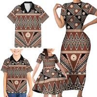 Vintage Bula Fiji Family Matching Short Sleeve Bodycon Dress and Hawaiian Shirt Brown Tapa Masi Motif LT9 - Polynesian Pride