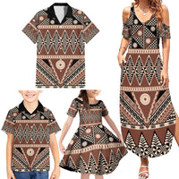 Vintage Bula Fiji Family Matching Summer Maxi Dress and Hawaiian Shirt Brown Tapa Masi Motif LT9 - Polynesian Pride
