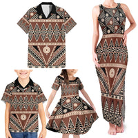 Vintage Bula Fiji Family Matching Tank Maxi Dress and Hawaiian Shirt Brown Tapa Masi Motif LT9 - Polynesian Pride