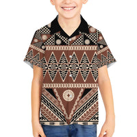 Vintage Bula Fiji Family Matching Tank Maxi Dress and Hawaiian Shirt Brown Tapa Masi Motif LT9 Son's Shirt Brown - Polynesian Pride